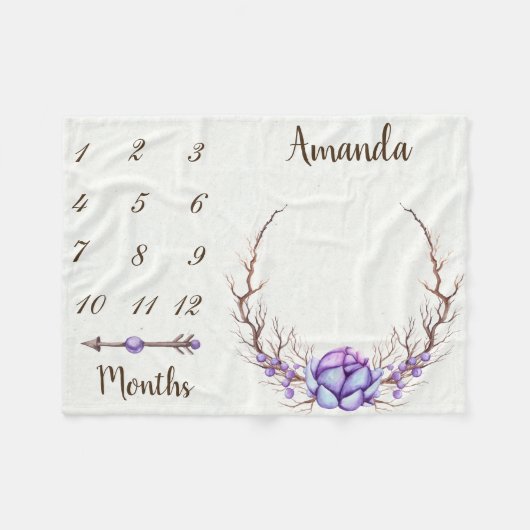 Couverture Polaire Milestone Purple Flèche Chic Flore Gardien Wreath (Devant (Horizontal))