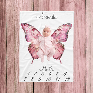 Couverture Polaire Milestone rose papillon ailes Baby Keepsaké