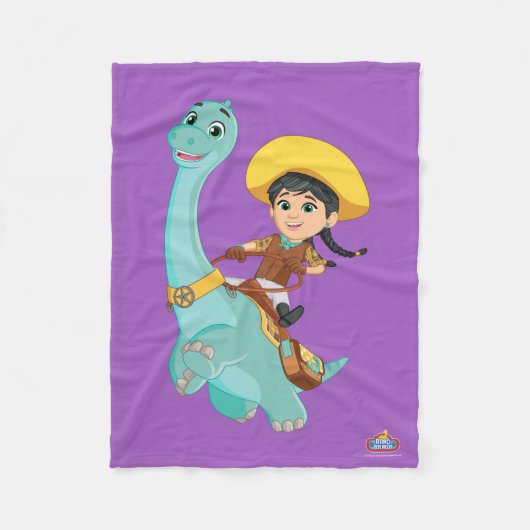 Couverture Polaire Min & Clover | Joyeux Cowgirl & Brontosaurus Ride (Devant)
