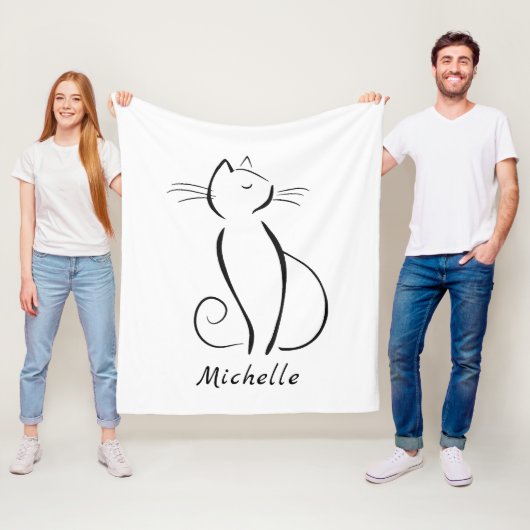 Couverture Polaire Mini chat noir sur blanc nom d'ajout (En situation)