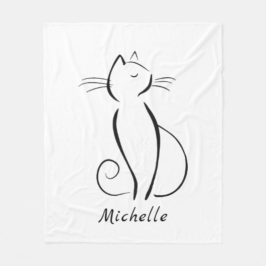 Couverture Polaire Mini chat noir sur blanc nom d'ajout (Devant)