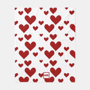 Couverture Polaire Mini, coeur rouge, monogramme arrière - plan blanc