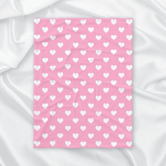 Couverture Polaire Mini Coeurs blancs sur rose