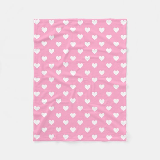 Couverture Polaire Mini Coeurs blancs sur rose (Devant)