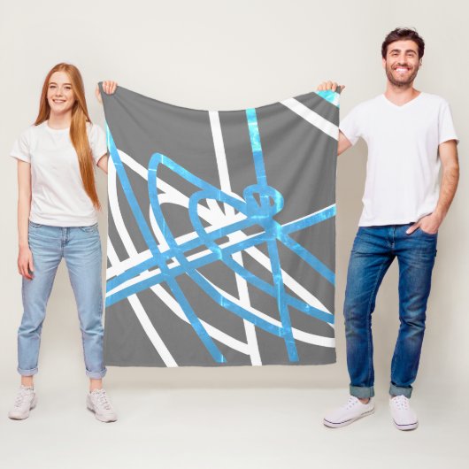 Couverture Polaire Minimalisme Abstrait Blanc Turquoise (En situation)