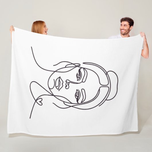 Couverture Polaire Minimalist Woman Face Line Art Fleece Blanket (En situation)