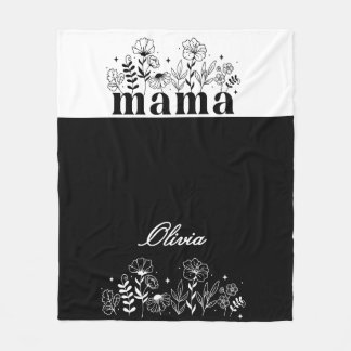 Couverture Polaire Minimaliste Maman Fleur Sauvage Noir & Blanc Perso