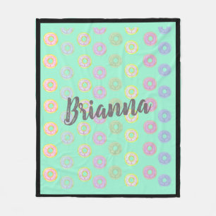 Couverture Polaire Mint Green Donut Nom personnalisé Medium Fleece Bl