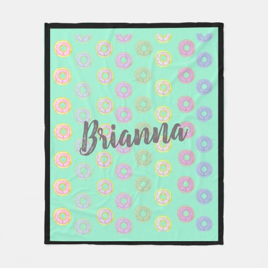 Couverture Polaire Mint Green Donut Nom personnalisé Medium Fleece Bl (Devant)
