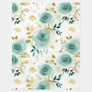 Couverture Polaire Mint Vert Blanc or Rose Floral