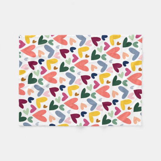 Couverture Polaire Mint Vert bleu rose Coeurs Bleus Motif d'art (Devant (Horizontal))