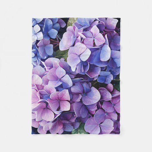 Couverture Polaire Minuit Jardin Violet Hydrangea Aquarelle (Devant)
