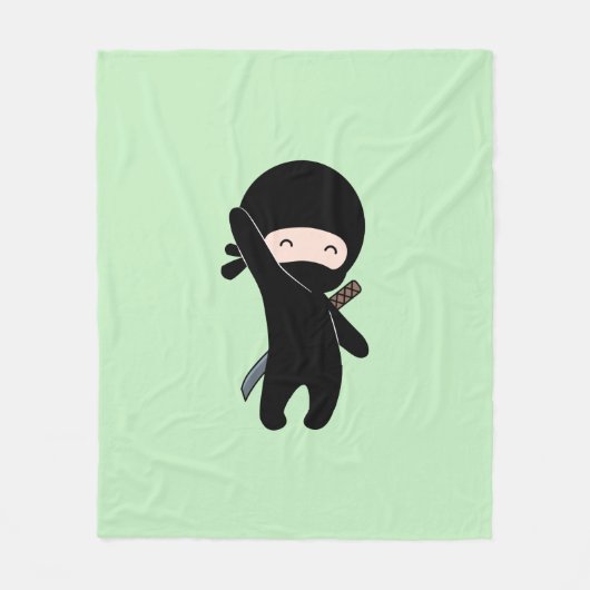 Couverture Polaire Minuscule Ninja heureux sur vert (Devant)