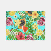 Couverture Polaire Mix-fruit tropical, fleurs et feuilles en bleu (Devant (Horizontal))