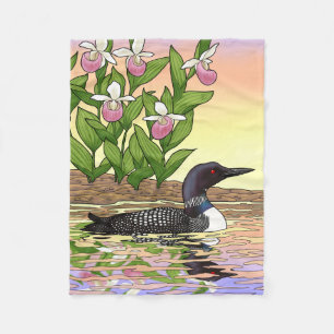 Couverture Polaire MN State Bird Flower Loon Lady Slipper