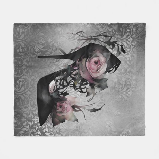 Couverture Polaire Mode gothique Stiletto talon avec Roses rose mauve (Devant (Horizontal))