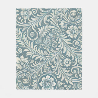 Couverture Polaire Modèle de damas à défilement en bleu doux et en iv