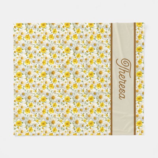 Couverture Polaire Modèle de fleurs sauvages jaunes Monogramme Nom (Devant (Horizontal))