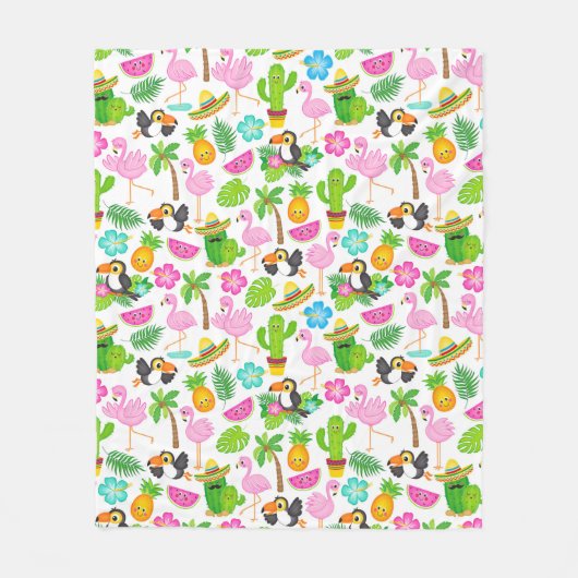 Couverture Polaire Modèle de Toucan et de Flamingo (Devant)