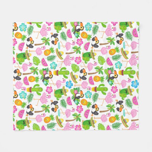 Couverture Polaire Modèle de Toucan et de Flamingo (Devant (Horizontal))