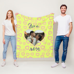 Couverture Polaire Modèle du coeur photo Jaune et rose