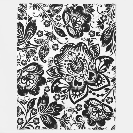 Couverture Polaire Modèle floral baroque noir et blanc (Devant)