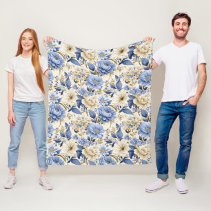 Couverture Polaire Modèle Floral bleu Vintage inspiré