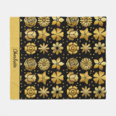 Couverture Polaire Modèle floral doré doodle rose nom personnalisé (Devant (Horizontal))