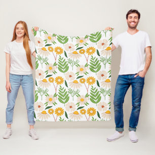 Couverture Polaire Modèle floral jaune or et blanc ivoire