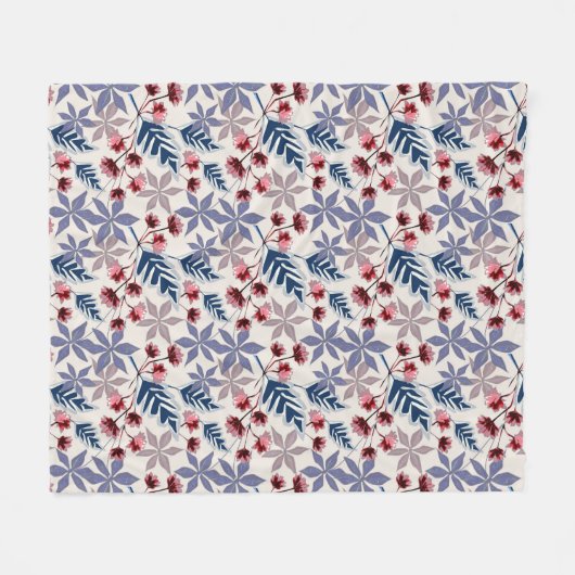Couverture Polaire Modèle floral rétro aux fleurs roses et bordeaux (Devant (Horizontal))
