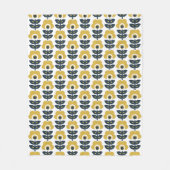 Couverture Polaire Modèle floral rétro Marine et moutarde Jaune (Devant)