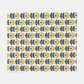 Couverture Polaire Modèle floral rétro Marine et moutarde Jaune (Devant (Horizontal))