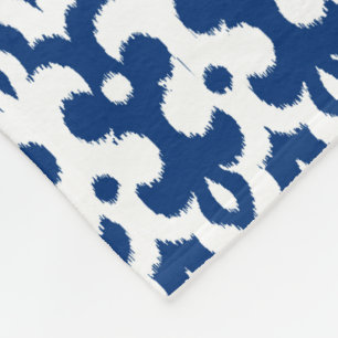 Couverture Polaire Modèle marocain Ikat Damask, Cobalt bleu & blanc