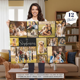 Couverture Polaire Modern 12 Photo Collage Script Nom de famille