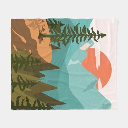Couverture Polaire Modern Abstract Forest, Mountains, and Sunrise (Devant (Horizontal))