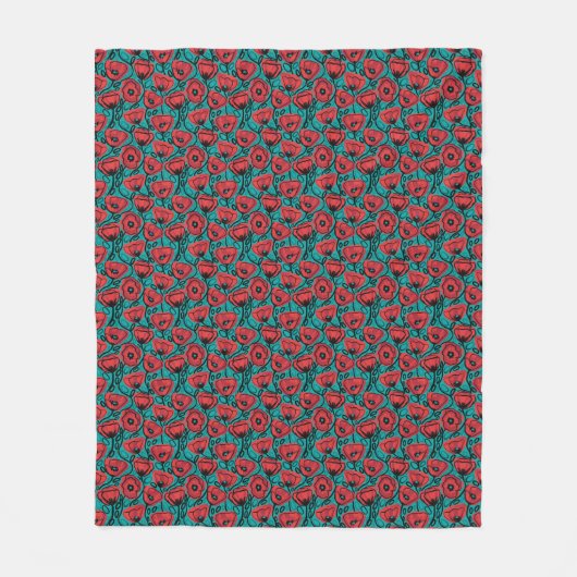 Couverture Polaire Modern Abstract Red Poppy Floral Pattern (Devant)