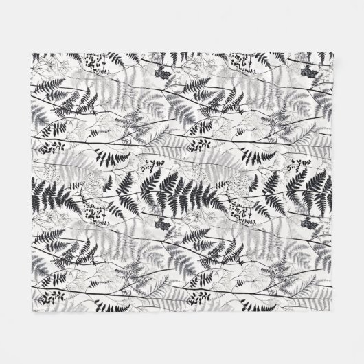 Couverture Polaire Modern black fern pattern  (Devant (Horizontal))