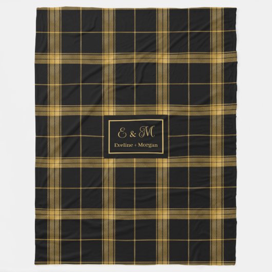 Couverture Polaire Modern Black Gold Plaid Custom Name Blanket (Devant)