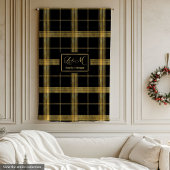 Couverture Polaire Modern Black Gold Plaid Custom Name Blanket