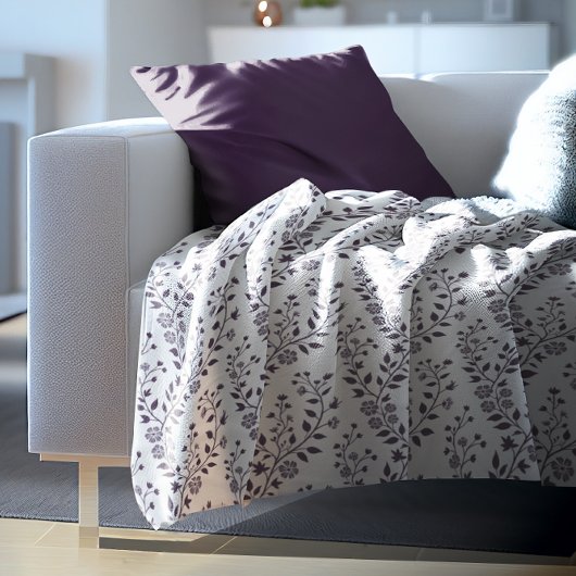 Couverture Polaire Modern Boho Floral Pattern Plum White