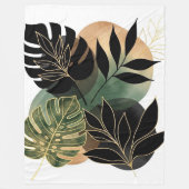 Couverture Polaire Modern Botanical Abstract Art Black and Gold Leave (Devant)