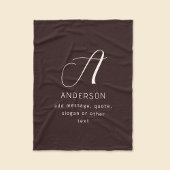 Couverture Polaire Modern Elegant Name & Monogram | Dark Brown