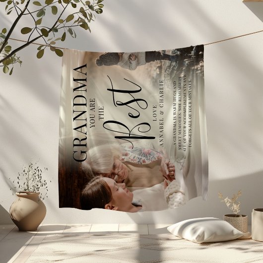 Couverture Polaire Modern 'GRANDMA' Photos, Names & Quote Fleece Blan
