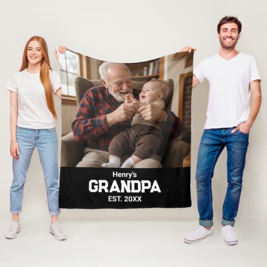Couverture Polaire Modern Grandpa Est. Name Year Photo Black (En situation)