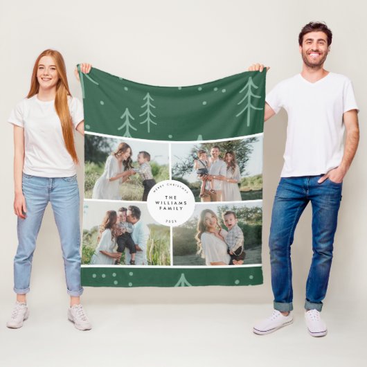 Couverture Polaire Modern Green Tree Family Photo Holiday (En situation)