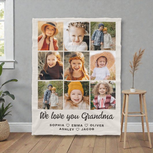 Couverture Polaire Modern Heart Photo Collage Blanket for Grandma