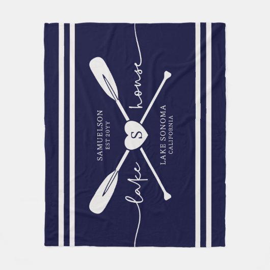 Couverture Polaire Modern Lake House Nom personnalisé Script | bleu m (Devant)