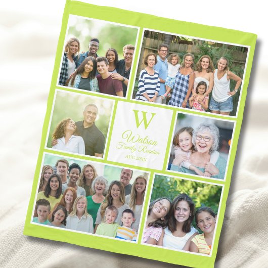 Couverture Polaire Modern Lime Green Family Reunion Monogram Photo 
