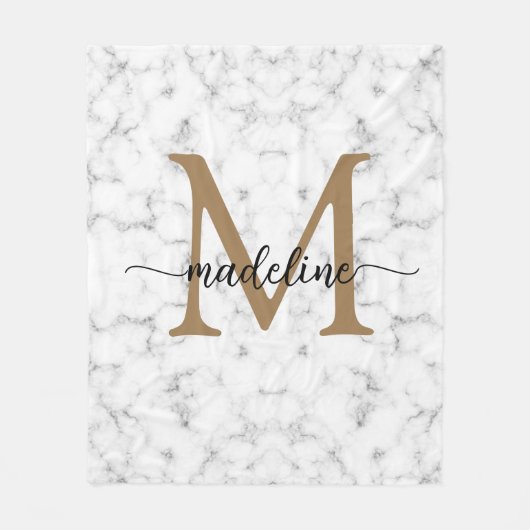 Couverture Polaire Modern Marble Gold Girly Script Monogram (Devant)