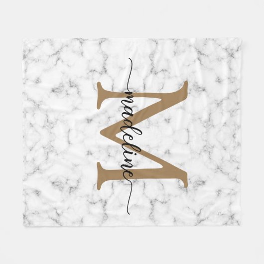 Couverture Polaire Modern Marble Gold Girly Script Monogram (Devant (Horizontal))